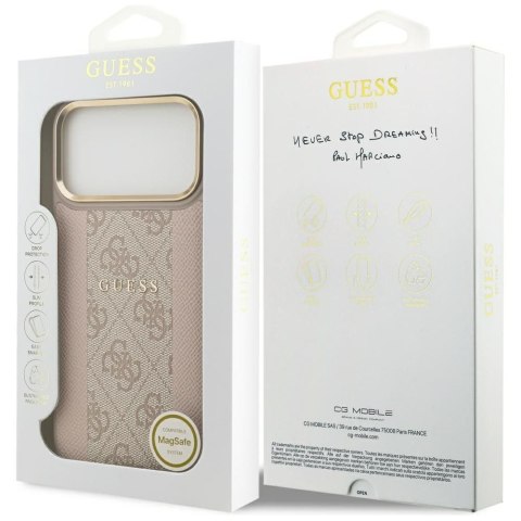 GUESS futerał do IPHONE 17 Pro Max kompatybilny z MagSafe GUHMP17XPG4SEMCP (PU W/ 4G Stripe) różowy