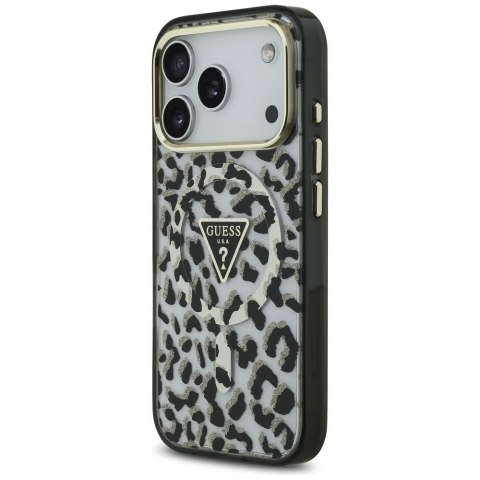 GUESS futerał do IPHONE 17 Pro kompatybilny z MagSafe GUHMP17LHLEGTGLK (PC TPU W/ Leopard Glitter) czarny