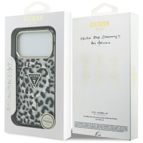 GUESS futerał do IPHONE 17 Pro kompatybilny z MagSafe GUHMP17LHLEGTGLK (PC TPU W/ Leopard Glitter) czarny