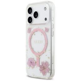 GUESS futerał do IPHONE 17 Pro kompatybilny z MagSafe GUHMP17LRBFGFGMP (Resin Flowers and Glitter) różowy