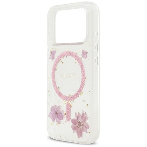 GUESS futerał do IPHONE 17 Pro kompatybilny z MagSafe GUHMP17LRBFGFGMP (Resin Flowers and Glitter) różowy