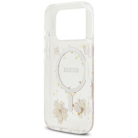 GUESS futerał do IPHONE 17 Pro kompatybilny z MagSafe GUHMP17LRBFGFGMP (Resin Flowers and Glitter) różowy