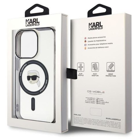 KARL LAGERFELD futerał do IPHONE 15 Pro KLHMP15LHKHNOTK (Karl Head + MAG) transparentny