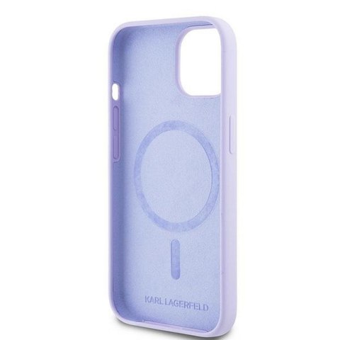KARL LAGERFELD futerał do IPHONE 15 kompatybilny z MagSafe KLHMP15SSCMKCRHU (Silicone KC Body Ring) fioletowy