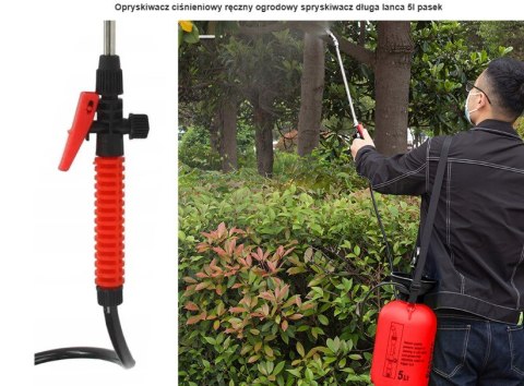 Opryskiwacz ciśnieniowy ręczny ogrodowy spryskiwacz długa lanca 5l pasek 11427_5L