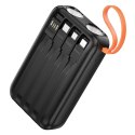Powerbank Hoco 10000 mAh 2A z wbudowanymi kablami USB A + USB C + Lightning + Micro USB oraz podwójną latarką J151 czarny