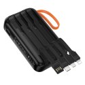 Powerbank Hoco 10000 mAh 2A z wbudowanymi kablami USB A + USB C + Lightning + Micro USB oraz podwójną latarką J151 czarny