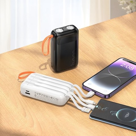 Powerbank Hoco 10000 mAh 2A z wbudowanymi kablami USB A + USB C + Lightning + Micro USB oraz podwójną latarką J151 czarny
