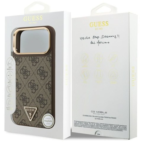 GUESS futerał do IPHONE 17 Pro Max kompatybilny z MagSafe GUHMP17XP4GTDGMW (4G PU W/ Triangle Logo) złoto brązowy