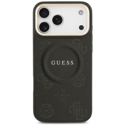 GUESS futerał do IPHONE 17 Pro Max kompatybilny z MagSafe GUHMP17XPSAMSECK (PU W/ Peony Hot Stamp) czarny