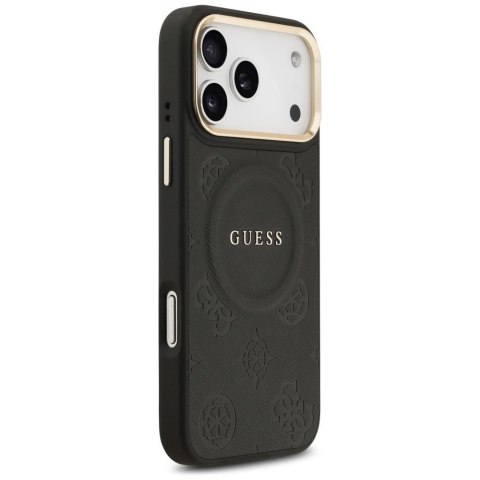 GUESS futerał do IPHONE 17 Pro Max kompatybilny z MagSafe GUHMP17XPSAMSECK (PU W/ Peony Hot Stamp) czarny
