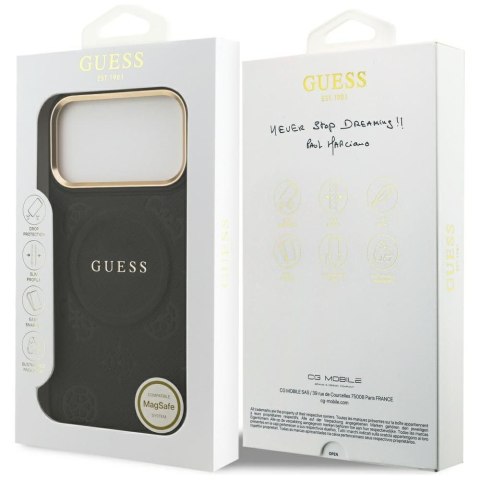 GUESS futerał do IPHONE 17 Pro Max kompatybilny z MagSafe GUHMP17XPSAMSECK (PU W/ Peony Hot Stamp) czarny