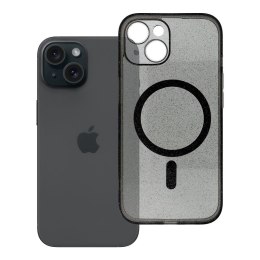 Futerał do iPhone 15 Clear Mag Cover (STR / CAMERA PROTECTION) zgodny z MagSafe czarny glitter