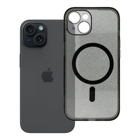 Futerał do iPhone 15 Clear Mag Cover (STR / CAMERA PROTECTION) zgodny z MagSafe czarny glitter