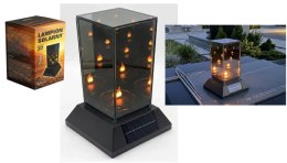 Latarnia szklana znicz SOLAR LUSTRO KWADRAT 3D na plastikowej czarnej podstawie 22x15x15 cm SL-K1S