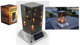 Latarnia szklana znicz SOLAR LUSTRO KWADRAT 3D na plastikowej srebrnej podstawie 22x15x15 cm SL-K1S