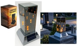 Latarnia szklana znicz SOLAR LUSTRO KWADRAT 3D na plastikowej srebrnej podstawie 27,5x15x15 cm SL-K2S