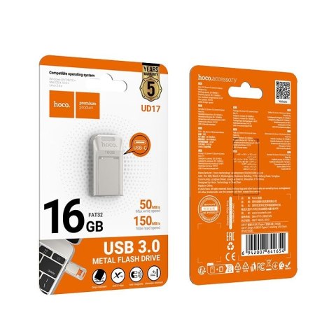 Pendrive 16GB USB 3.0 (USB C) Hoco UD17 nikiel