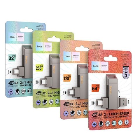 Pendrive 32GB USB 3.2 (USB A + USB C) Hoco UD15 szary