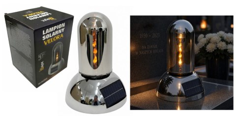 Świeca, lampion SOLARNY VELORA szklana tuba, plastikowa SREBRNA podstawa 22x16x16 cm SL-C1S-S