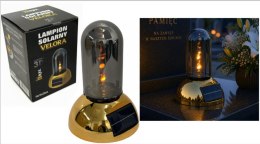 Świeca, lampion SOLARNY VELORA szklana tuba, plastikowa ZŁOTA podstawa 22x16x16 cm SL-C1S-G