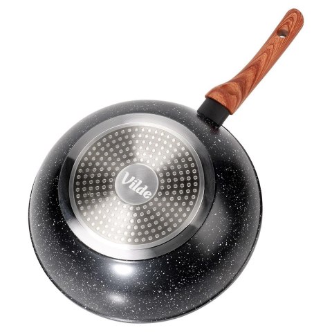 Patelnia Wok Granitowa 28 cm VILDE Black&Wood Nieprzywierająca Indukcja