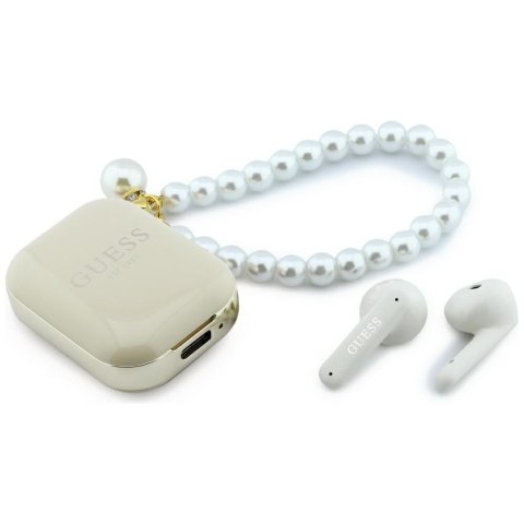 Słuchawki bezprzewodowe douszne GUESS TWS Pearl Strap GUE005326 beżowe