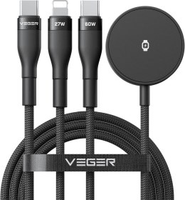 Kabel 3w1 USB C do Lightning / Typ C / iWatch/SAM Watch VEGER 3A 92W V730 1,5 m czarny