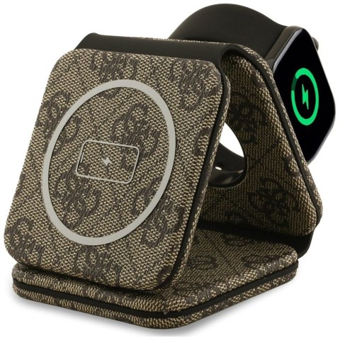 Ładowarka indukcyjna 3w1 zgodna z MagSafe 15W GUESS GUE005440 brązowa