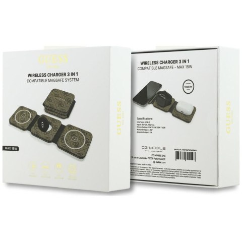 Ładowarka indukcyjna 3w1 zgodna z MagSafe 15W GUESS GUE005440 brązowa