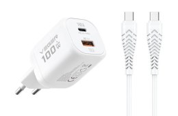 Ładowarka sieciowa do telefonu USB A + Typ C PD Super Charge PPS 100W + kabel Typ C do C 240W VEGER TR150 biała