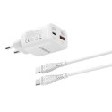 Ładowarka sieciowa do telefonu USB A + Typ C PD Super Charge PPS 45W + kabel Typ C do C 100W VEGER TR101 biała