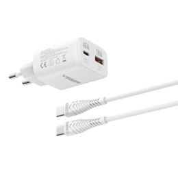 Ładowarka sieciowa do telefonu USB A + Typ C PD Super Charge PPS 45W + kabel Typ C do C 100W VEGER TR101 biała