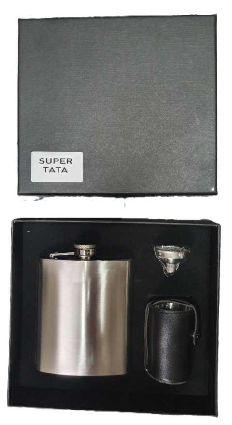 Piersiówka stalowa metalowa nierdzewna 210ml + kieliszki Super Tata XJ4263