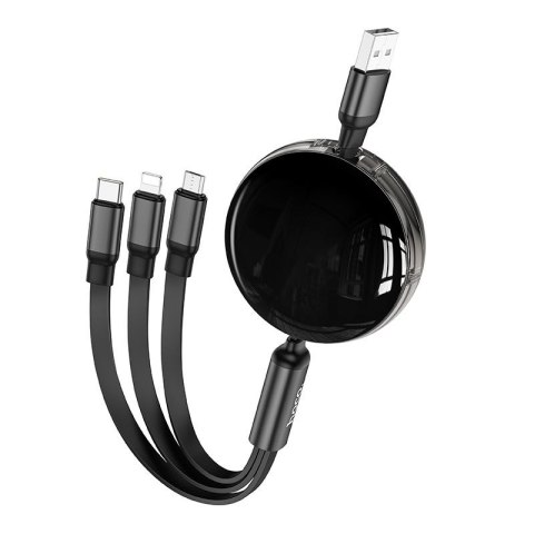 Kabel 3w1 USB A do Lightnig / Micro USB / USB C Hoco 2A 1 m X78 czarny