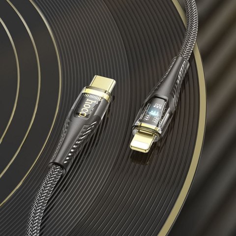 Kabel USB C do Lightning Hoco PD 27W 1,2 m U121 czarny transparentny