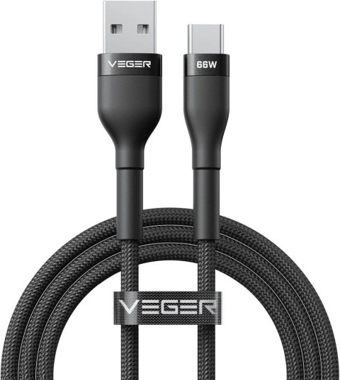 Kabel USB A do Typ C VEGER PD 11V 6A 66W AC04 1,2 m czarny