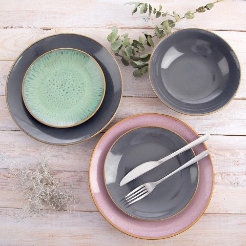 Talerz Deserowy 20,5 cm Ceramika Szary Glaze Nakrapiany Zmywarka