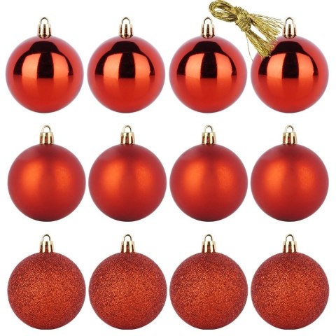 Bombki Czerwone 12 szt. Nietłukące 6 cm Zestaw Mat/Błysk/Brokat Dekor