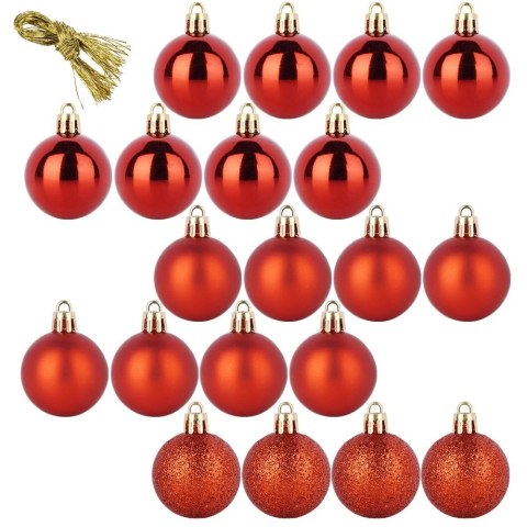 Bombki Czerwone 20 szt. Nietłukące 4 cm Komplet Mat/Błysk/Brokat Dekor