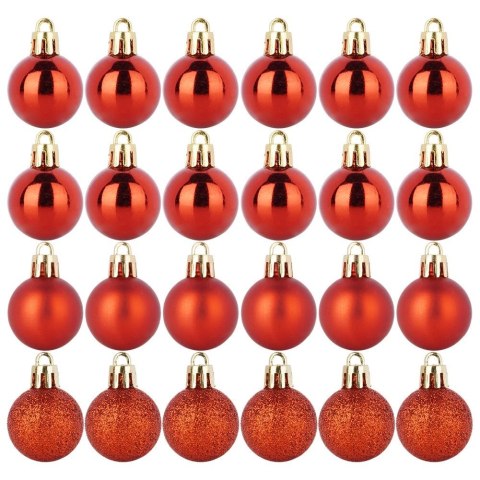Bombki Czerwone 24 szt. Nietłukące 3 cm Komplet Mat/Błysk/Brokat Dekor