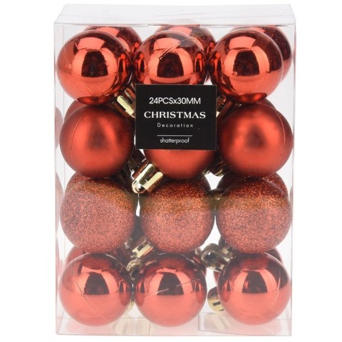 Bombki Czerwone 24 szt. Nietłukące 3 cm Komplet Mat/Błysk/Brokat Dekor