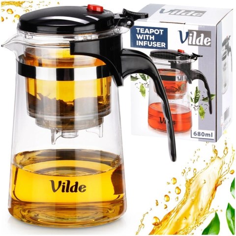 Dzbanek Szklany VILDE Zaparzacz 680 ml System Spustowy Herbaty Ziół