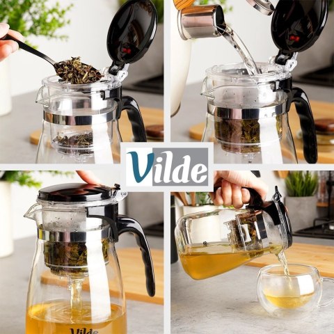 Dzbanek Szklany VILDE Zaparzacz 960 ml System Spustowy Gorące Zimne