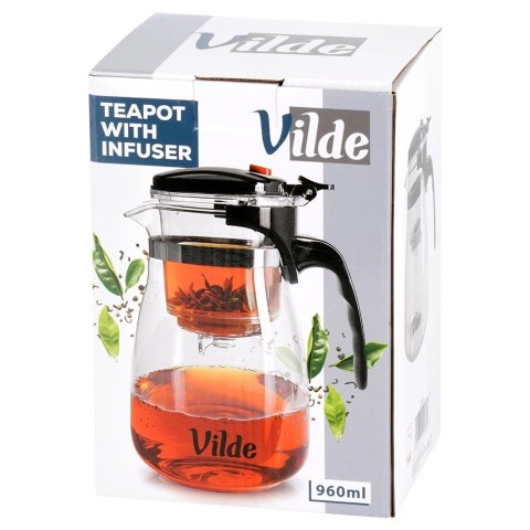 Dzbanek Szklany VILDE Zaparzacz 960 ml System Spustowy Gorące Zimne