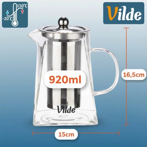 Dzbanek Szklany Zaparzacz Sitko Kwadrat 920ml Herbaty Ziół VILDE