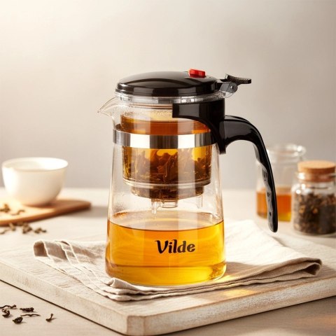 Dzbanek Szklany Zaparzacz VILDE 600 ml System Spustowy Borokrzemowe