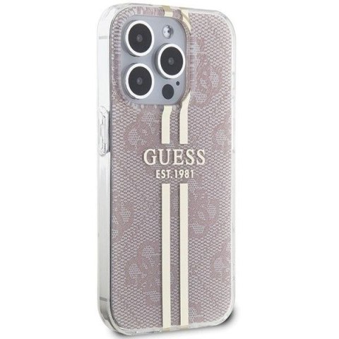 GUESS futerał do IPHONE 15 Pro GUHCP15LH4PSEGP (4G Gold Stripe) różowy