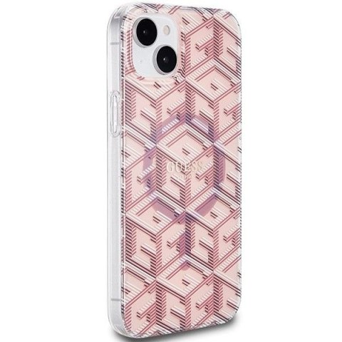 GUESS futerał do IPHONE 15 kompatybilny z MagSafe GUHMP15SHGCUSTGP (IML GCUBE) różowy
