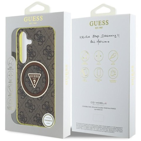 GUESS futerał do SAMSUNG S25 GUHMS25SHG4PRTGW (Magnetic IML Metal Glitter 4G Circle Triangle) brązowy